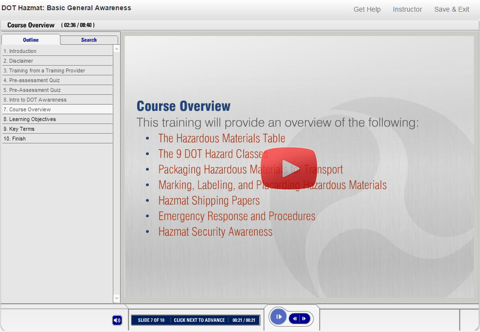 DOT Hazmat General Awareness Training Demo.