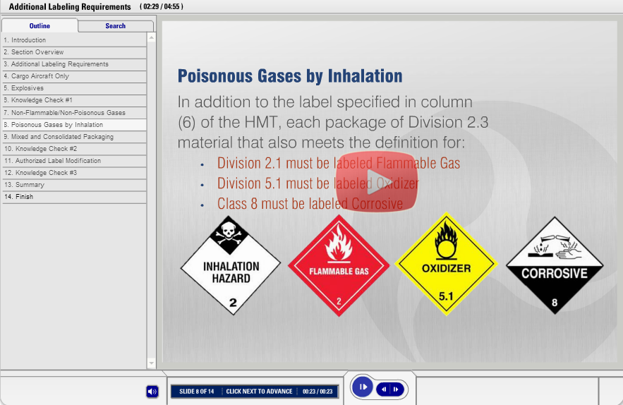 Training demo for DOT Hazmat Labeling.