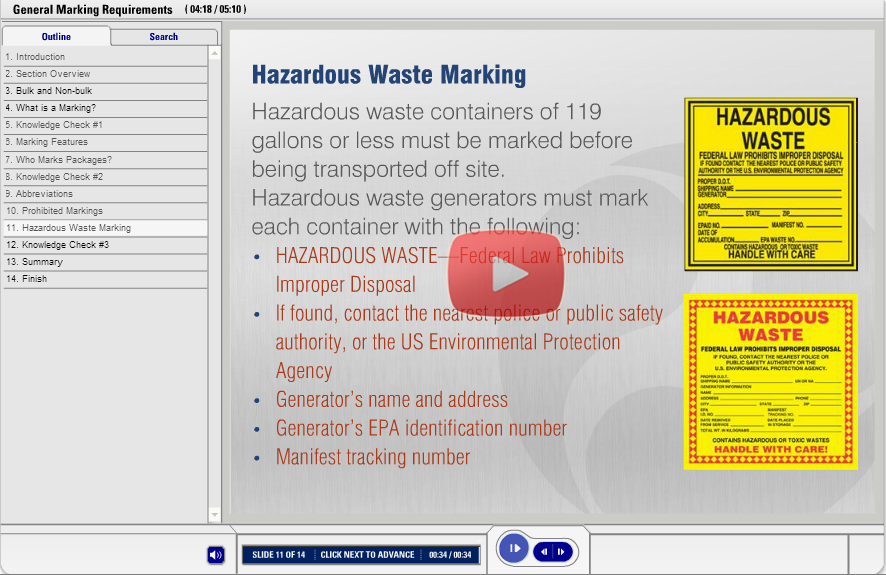 DOT Hazmat Marking training course demo.