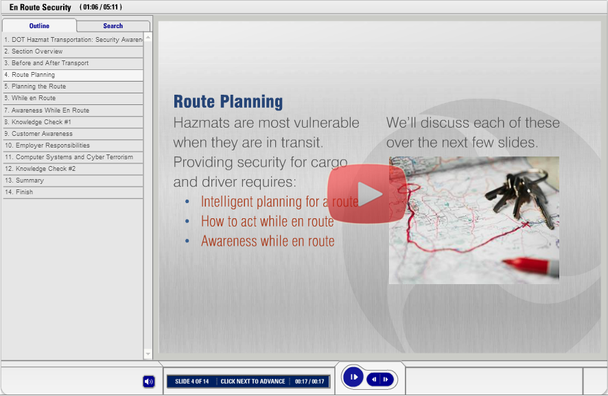 DOT Hazmat Security Awareness training demo.