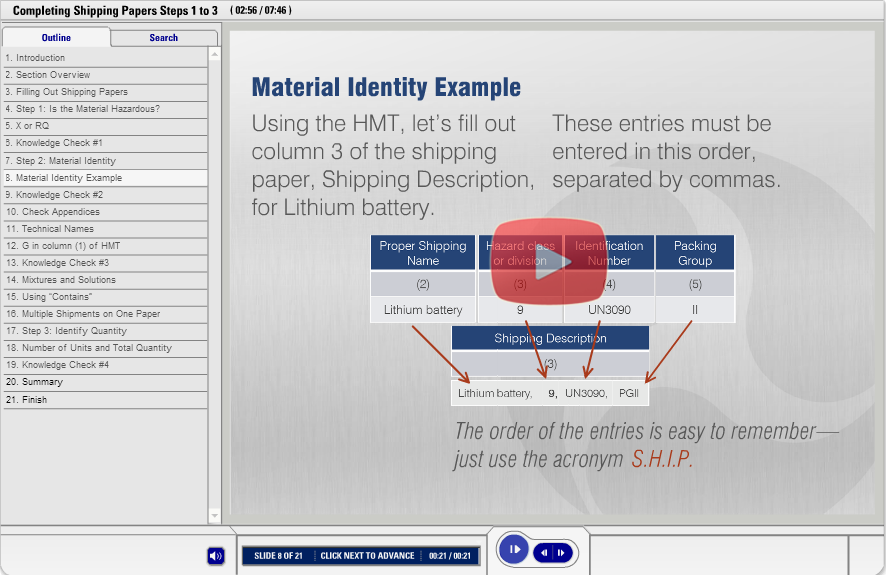 DOT Hazmat Shipping Papers training demo 