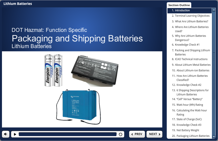 DOT Hazmat Shipping Batteries Training Demo.