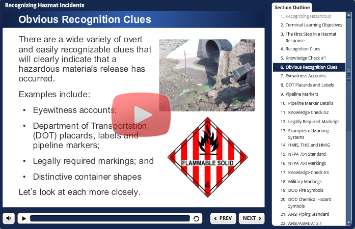 Hazmat First Responder Awareness FRA training demo.
