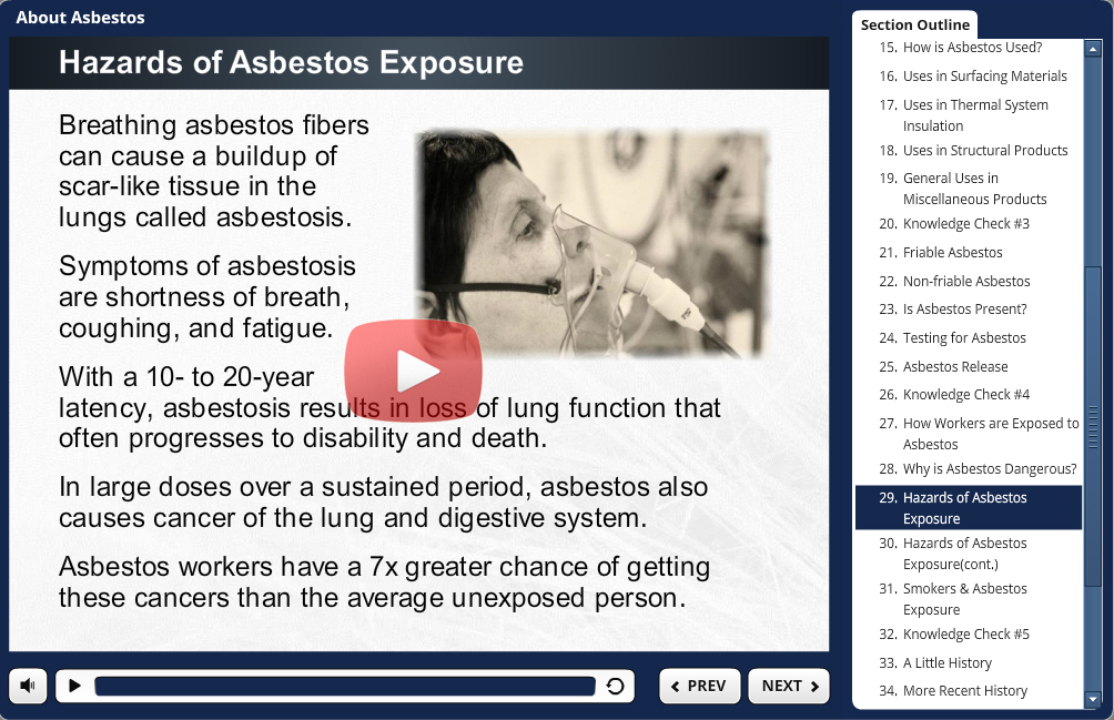 Training demo on hazards of asbestos exposure.