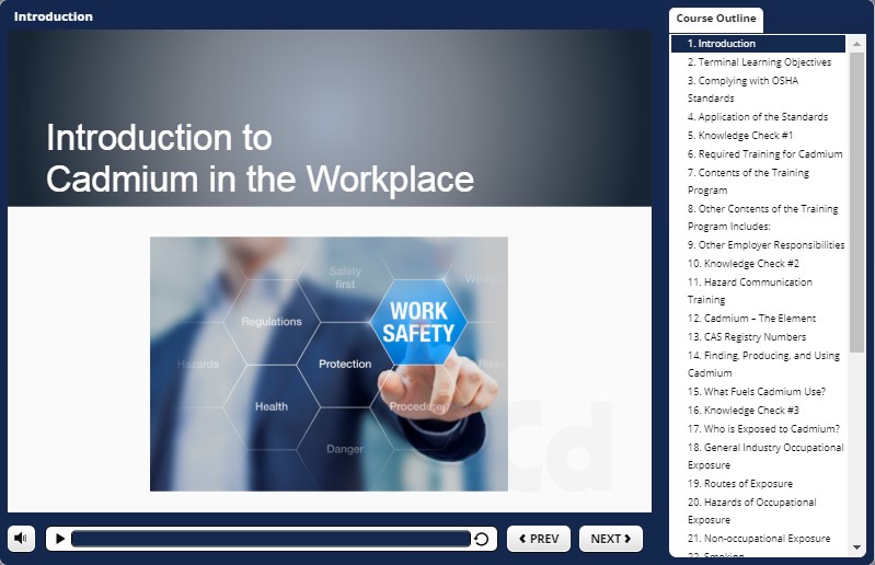 Training demo for Workplace Cadmium Safety.