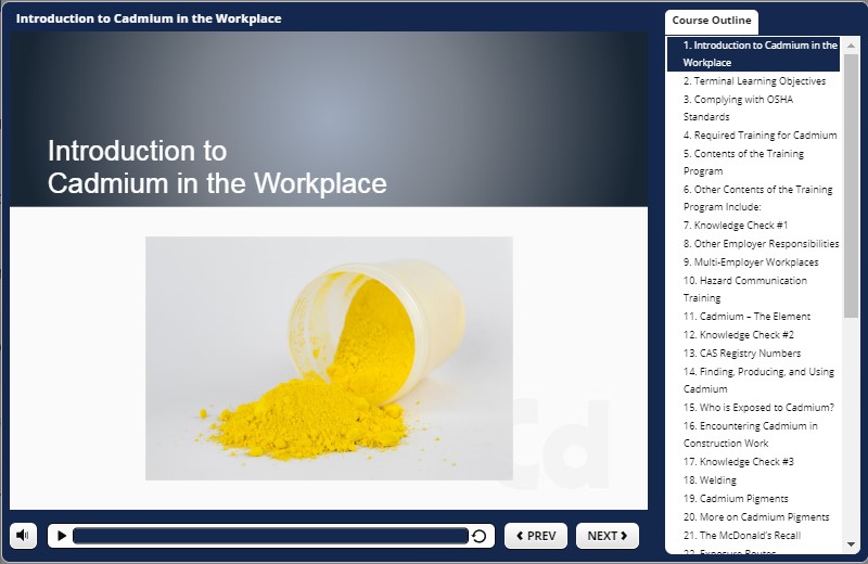 Cadmium in the Workplace training demo.