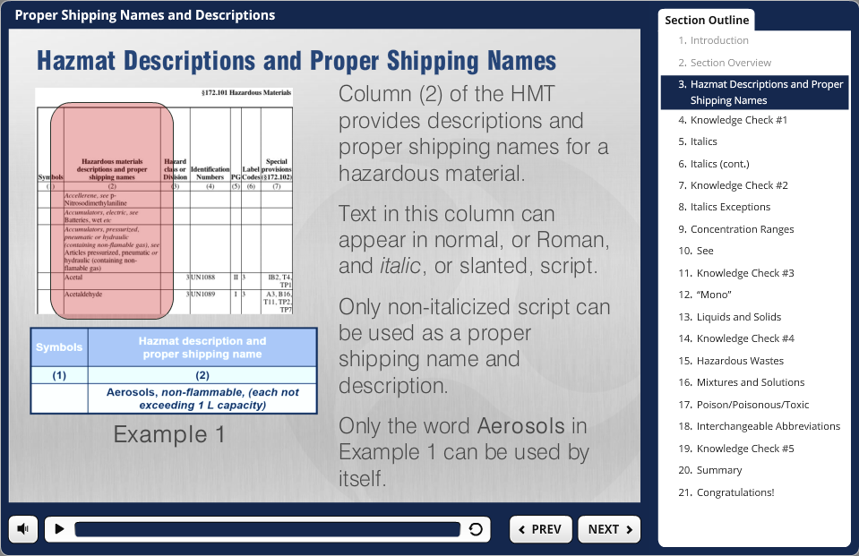 DOT Hazmat Table Training Demo.