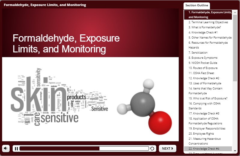 Formaldehyde awareness online training demo.