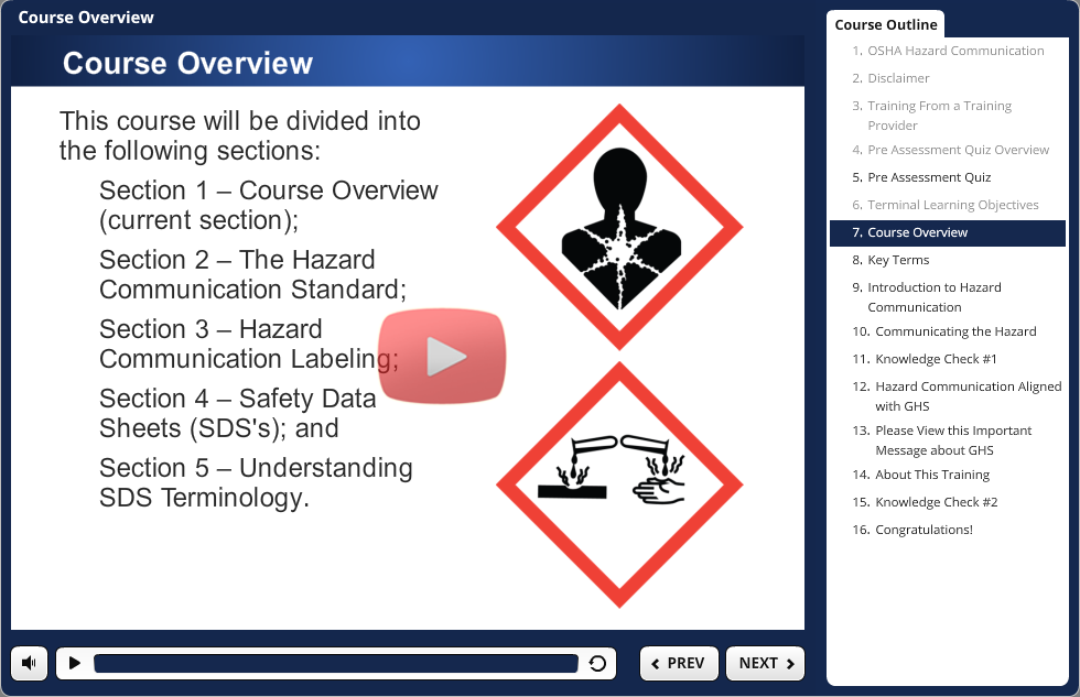 OSHA Hazcom GHS Online training demo.
