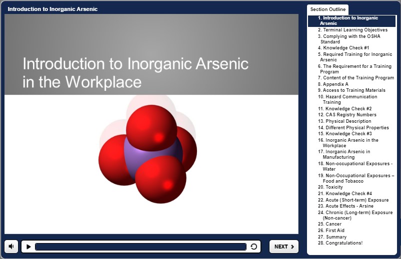 Inorganic Arsenic Awareness Training Online demo.