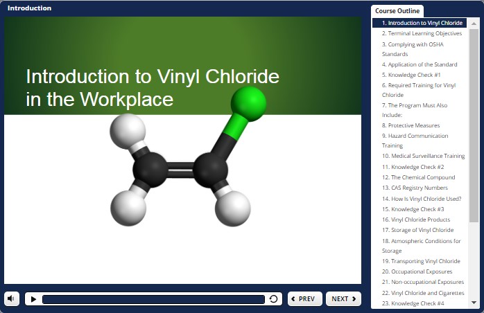 Vinyl Chloride in the workplace online training demo.