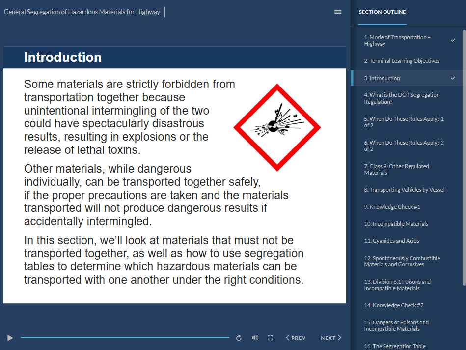 DOT Hazmat Highway Carrier Requirements training demo.
