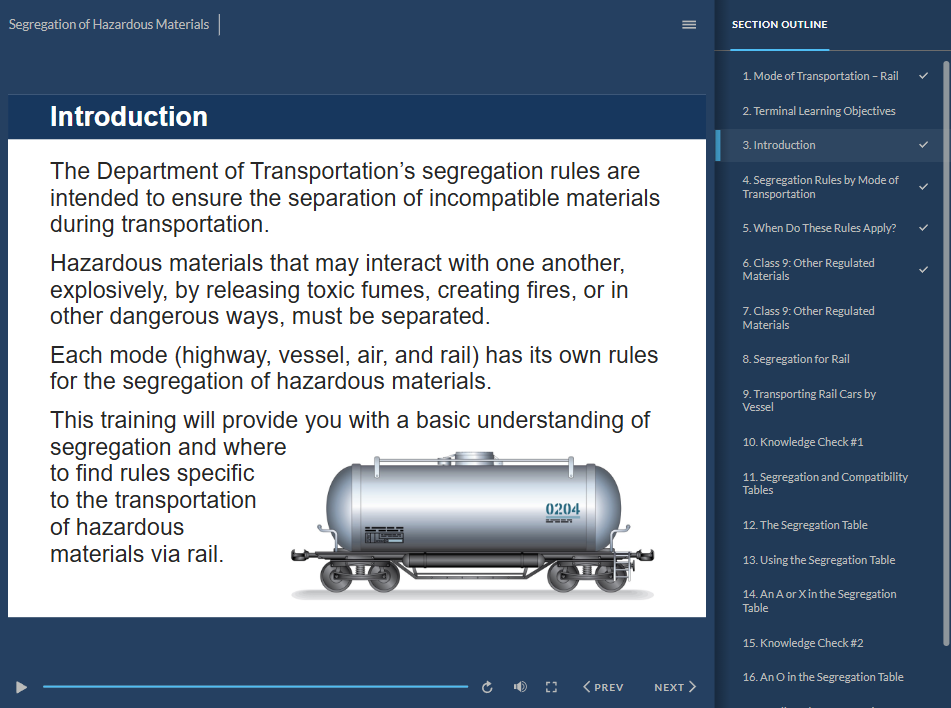 DOT Hazmat Segregation Rail training demo.