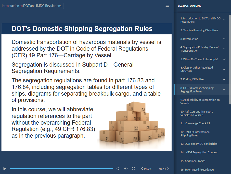 DOT Hazmat Vessel Carrier Requirements training demo.