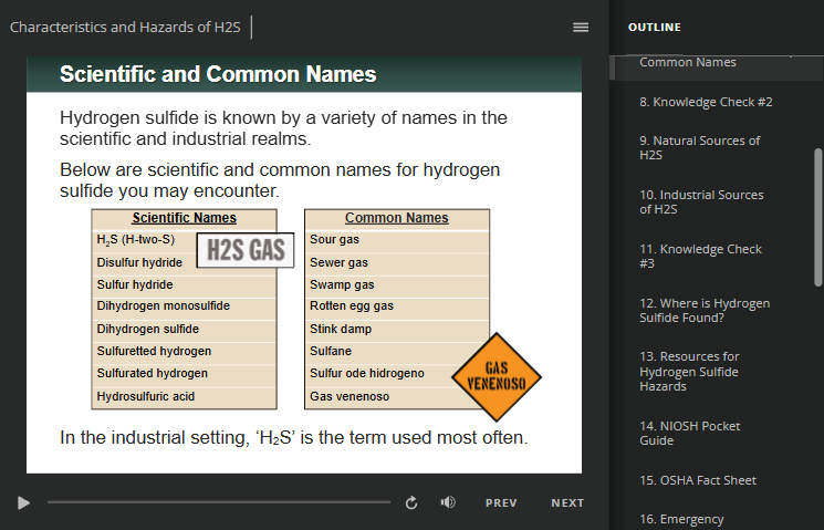 Hydrogen Sulfide Awareness H2S Training Online demo.